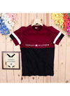 Maroon Black Outluk Cotton Two Colour Pattern Round Neck Half Sleeve T-Shirt 001